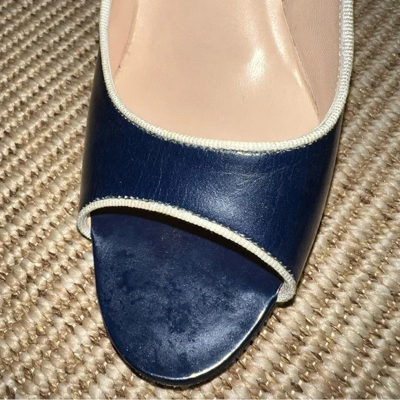 Manolo Blahnik Navy Heels with White Piping - Picture 6 of 7